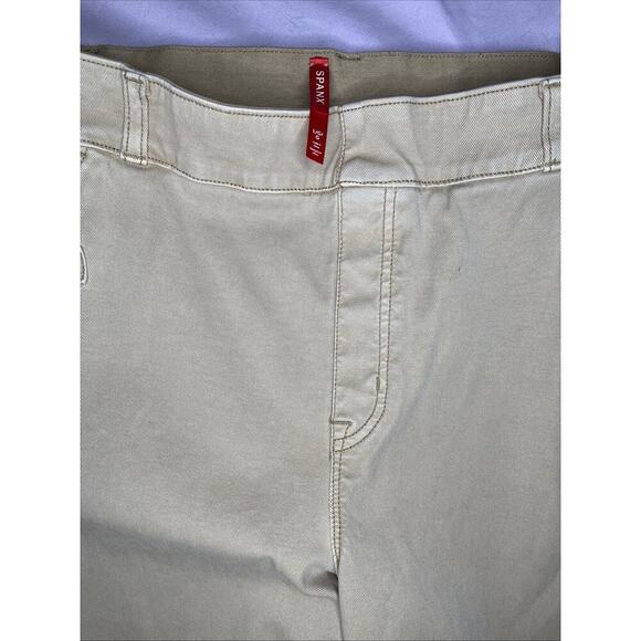 Spanx Women's High Rise Cropped Wide Leg Twill Pull-On Bone/Cream Pants Sz LG - Picture 3 of 5